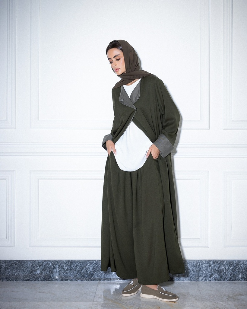 Crepe Abaya with Scarf Dark Olive (1-1)