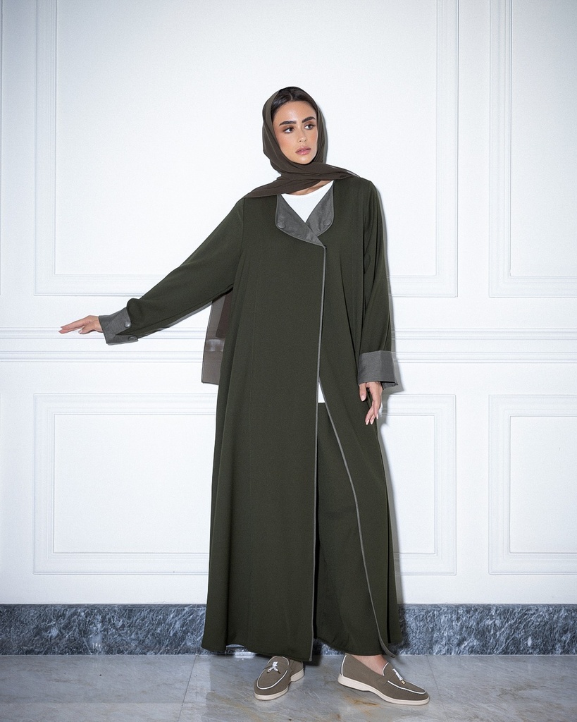 Crepe Abaya with Scarf Dark Olive (1-1)