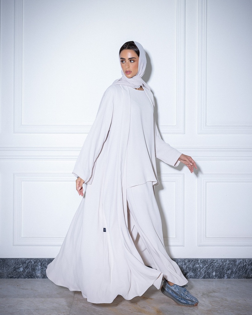 High Neck Abaya Off White