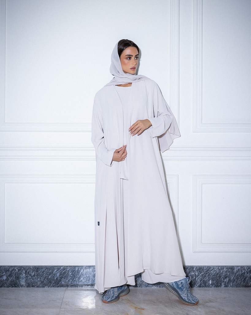 High Neck Abaya Off White
