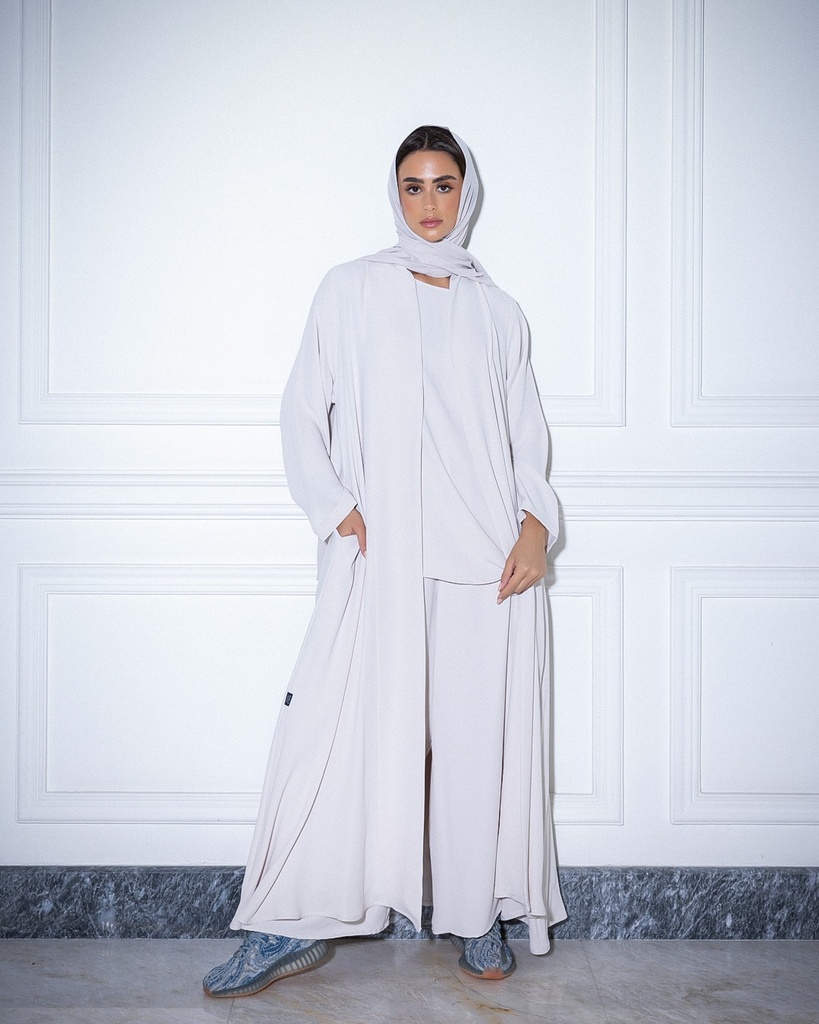 High Neck Abaya Off White